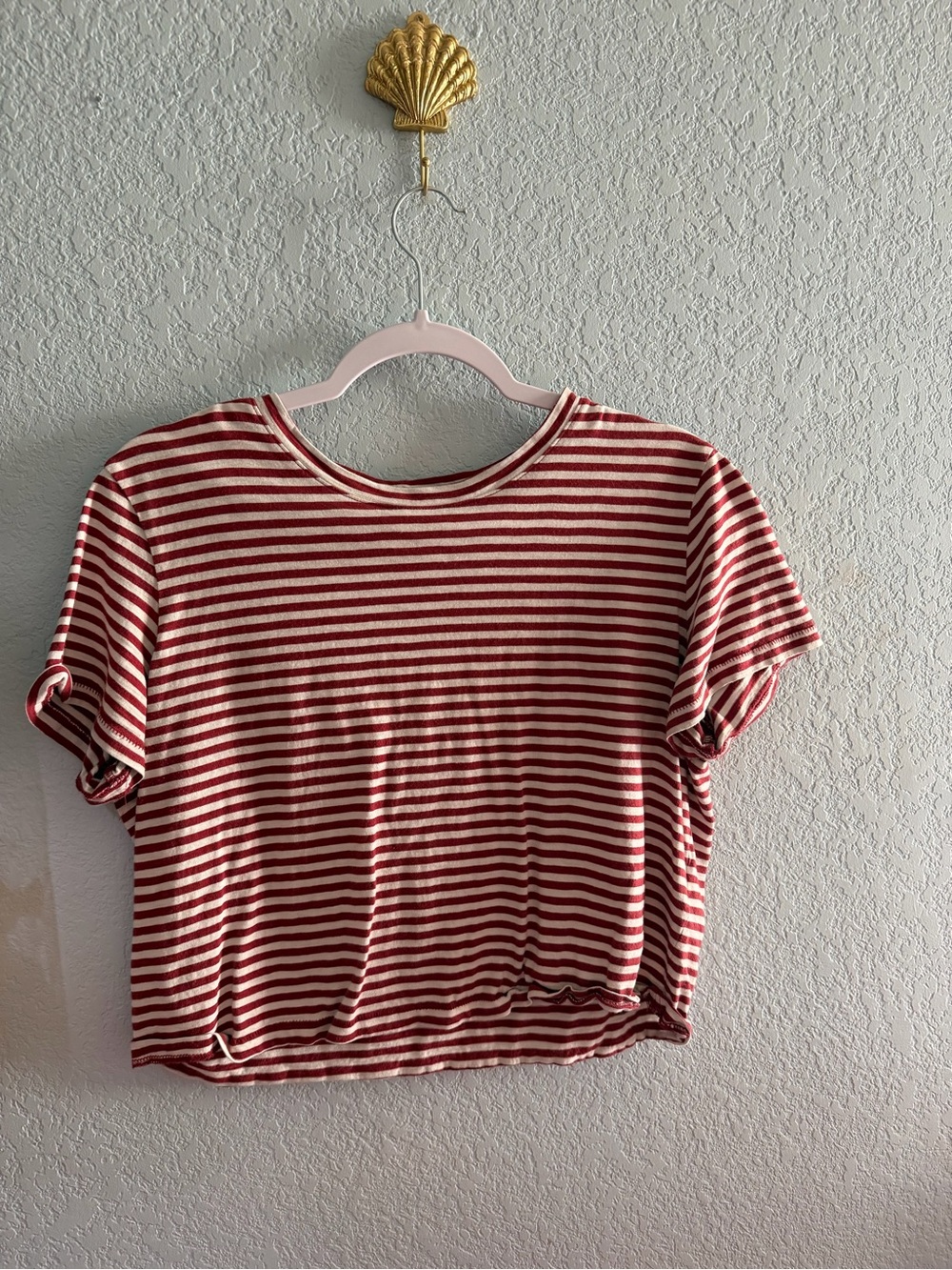 Madewell Red & White Striped Cropped Tee
